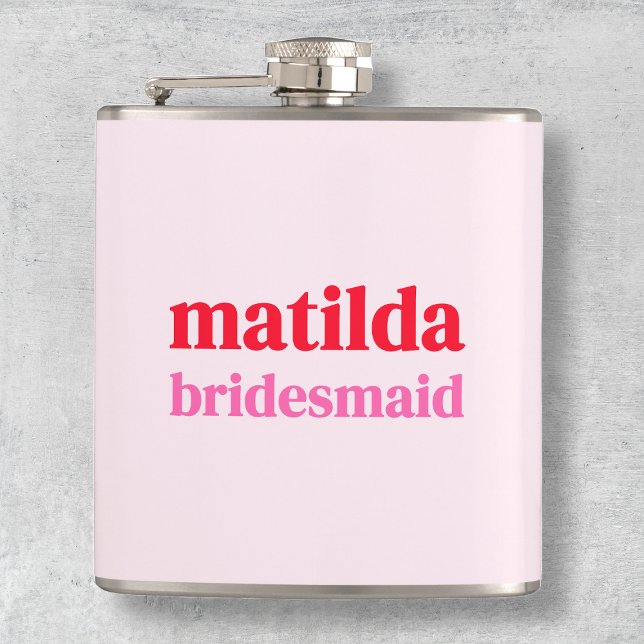 Bridesmaid Minimal Red and Pink Bachelorette Hip Flask (Creator Uploaded)