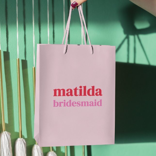 Bridesmaid Minimal Red and Pink Bachelorette Medium Gift Bag (Creator Uploaded)