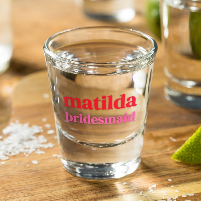 Bridesmaid Minimal Red and Pink Bachelorette Shot Glass (Creator Uploaded)