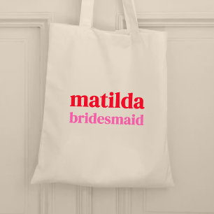 Bridesmaid Minimal Red and Pink Bachelorette Tote Bag