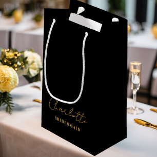 Bridesmaid   Minimalist Script Black Gold Small Gift Bag