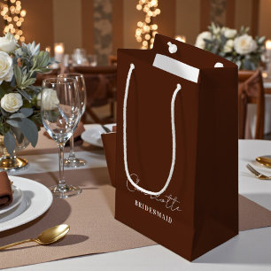 Bridesmaid Minimalist Script   Brown Small Gift Bag