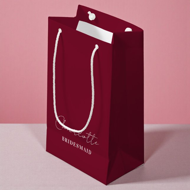 Bridesmaid | Minimalist Script Burgundy Small Gift Bag (Creator Uploaded)