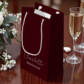 Bridesmaid Minimalist Script | Deep Burgundy Small Gift Bag