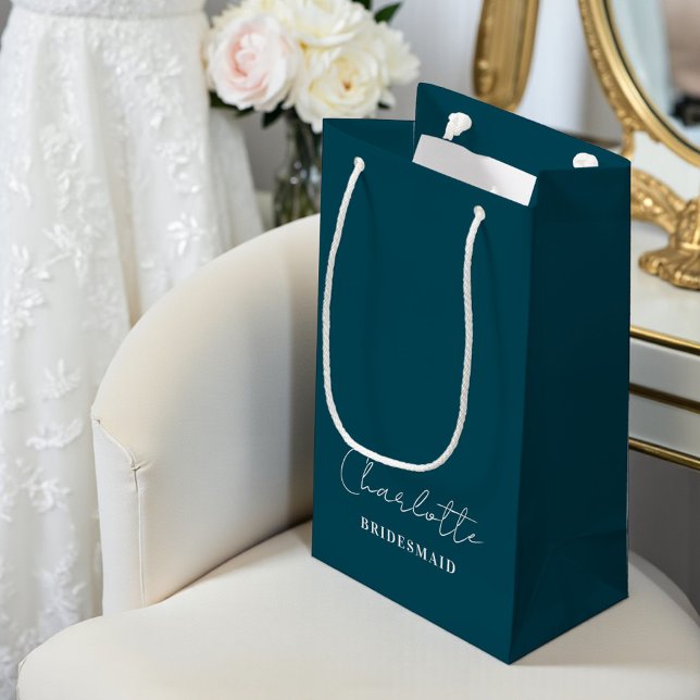 Bridesmaid Minimalist Script | Deep Teal Small Gift Bag (Creator Uploaded)