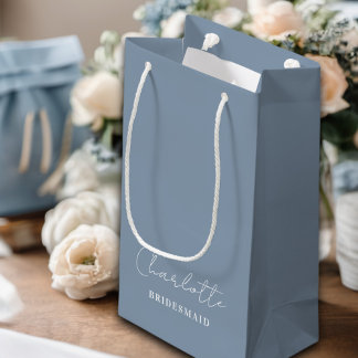 Bridesmaid | Minimalist Script Dusty Blue Small Gift Bag