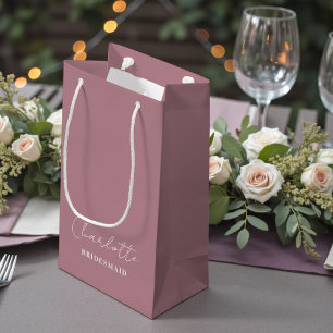 Bridesmaid Minimalist Script Dusty Rose Small Gift Bag