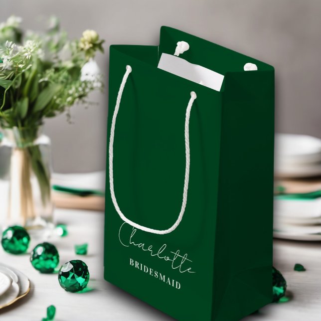 Bridesmaid | Minimalist Script Emerald Green Small Gift Bag (Creator Uploaded)