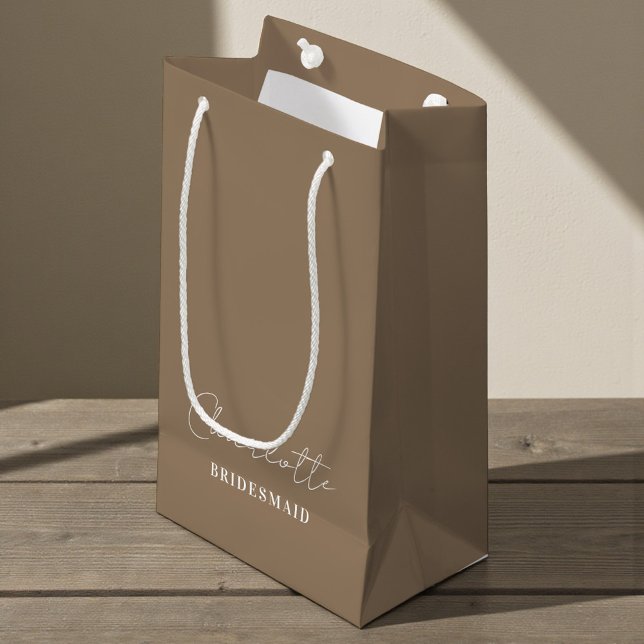 Bridesmaid | Minimalist Script Natural  Small Gift Bag (Creator Uploaded)