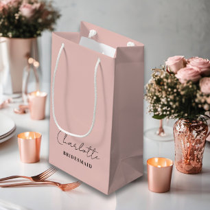 Bridesmaid Minimalist Script Rose Gold Small Gift Bag
