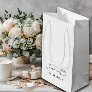 Bridesmaid Minimalist Script White Small Gift Bag