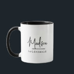 Bridesmaid | Minimalist Typewriter Bachelorette Mug<br><div class="desc">Create your own bridesmaid mugs. A simple and modern design in black and white colour featuring handwritten calligraphy and typewriter typo for a minimalist and cool look. Any font,  any colour,  no minimum.</div>