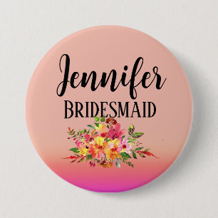 Bridesmaid Modern Floral Personalised 7.5 Cm Round Badge