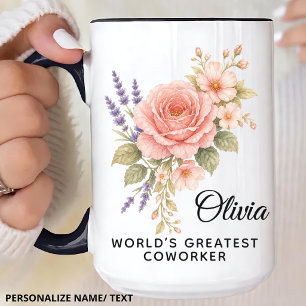 Bridesmaid Modern Floral Teacher Coworker Name Coffee Mug