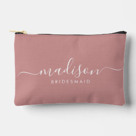 Bridesmaid Modern Minimal Script Dusty Pink Accessory Pouch