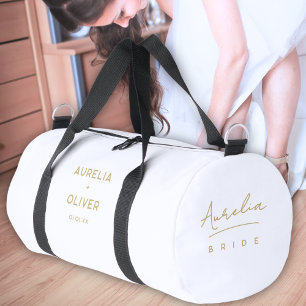 Bridesmaid Modern Minimalist Gold Script Bride Duffle Bag