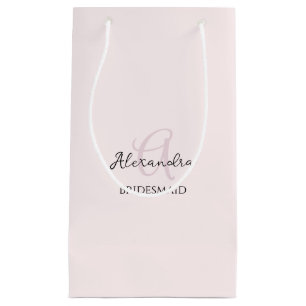 Bridesmaid Modern Minimalist Monogram Blush Pink Small Gift Bag