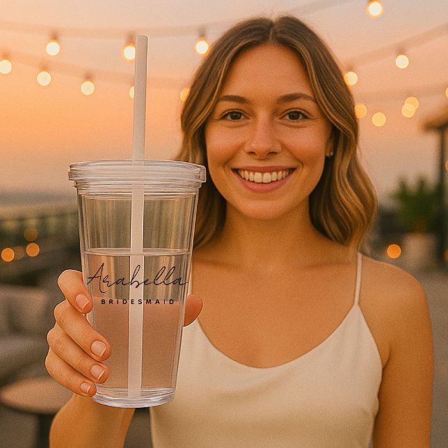 Bridesmaid | Modern Minimalist Script Bachelorette Acrylic Tumbler (Creator Uploaded)