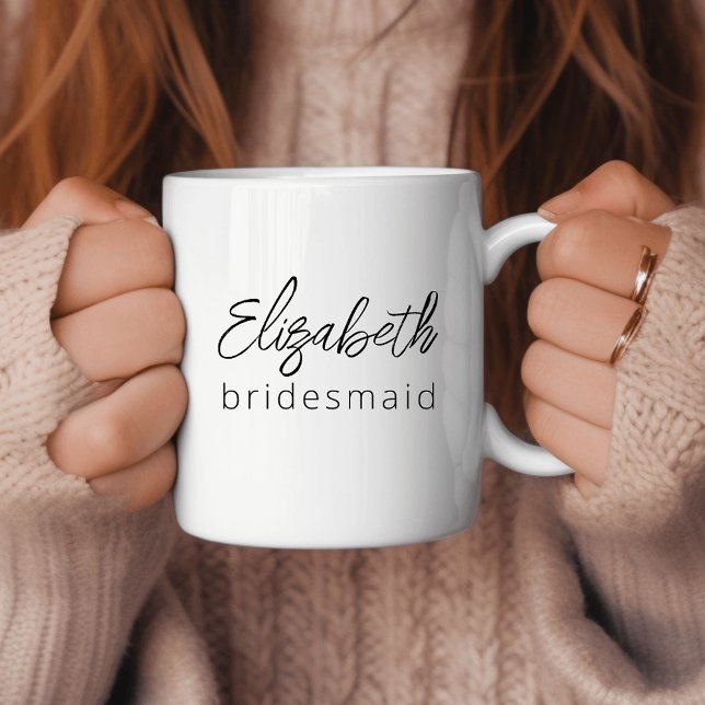 Bridesmaid Modern Minimalist Script Bachelorette Coffee Mug (Creator Uploaded)