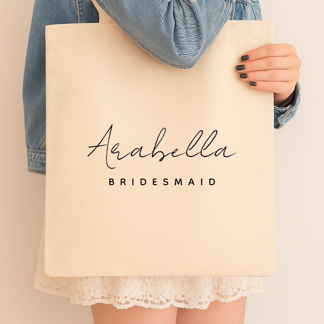 Bridesmaid | Modern Minimalist Script Bachelorette Tote Bag (Creator Uploaded)
