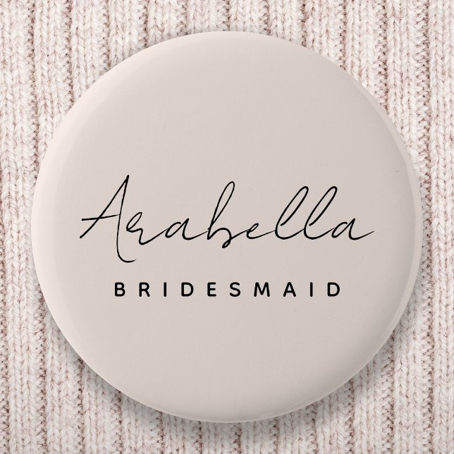 Bridesmaid | Modern Minimalist Script Blush Pink 6 Cm Round Badge (Creator Uploaded)