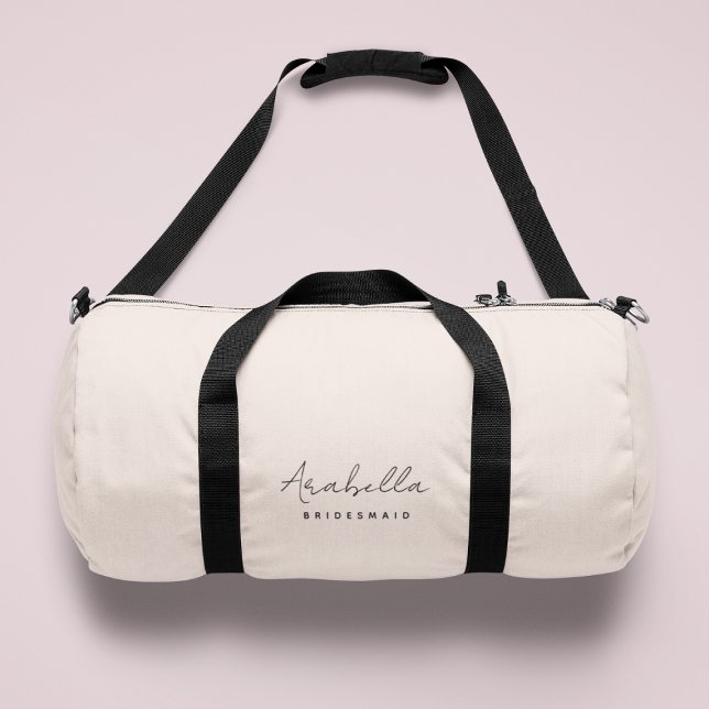 Bridesmaid | Modern Minimalist Script Blush Pink Duffle Bag (Creator Uploaded)