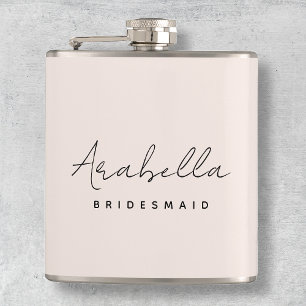 Bridesmaid Modern Minimalist Script Blush Pink Hip Flask