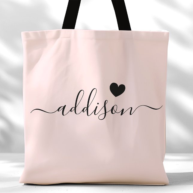Bridesmaid Modern Script Heart Blush Pink Tote Bag (Creator Uploaded)
