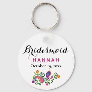 Bridesmaid Modern Typography Script Wedding Key Ring