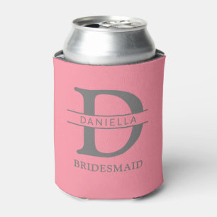 bridesmaid monogram initial & name salmon pink can cooler