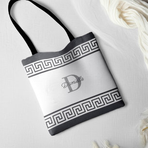 Bridesmaid Monogram Name Initial Greek Key Tote Bag