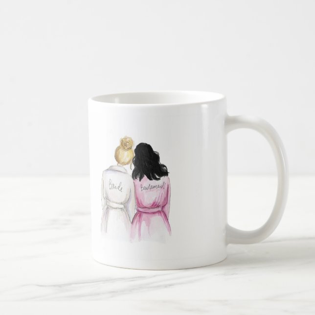 Bridesmaid? Mug Blonde Bun Bride Black Waves Maid (Right)