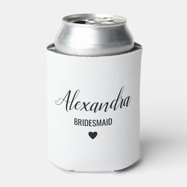 bridesmaid name & date cute minimalist heart can cooler (Can Front)