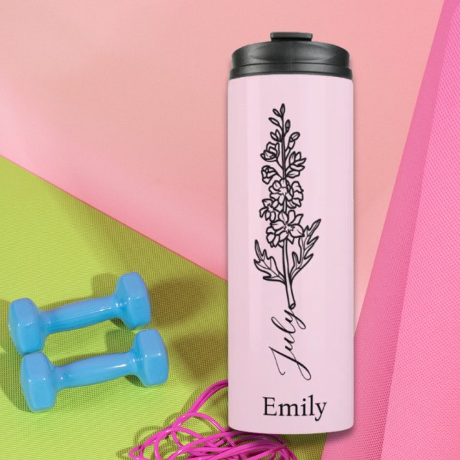 Bridesmaid Name Larkspur July Birth Flower  Thermal Tumbler (Bridesmaid Name Larkspur July Birth Flower Thermal Tumbler)