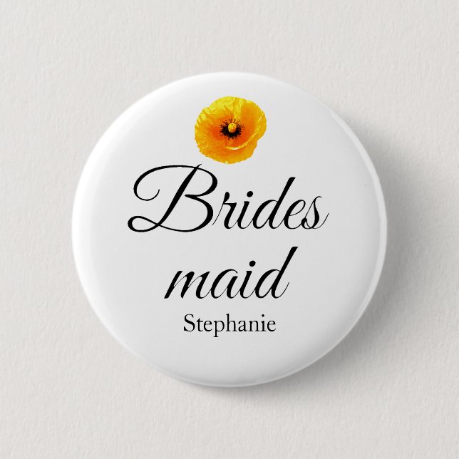 Bridesmaid Name Poppy Floral Abstract Wedding Cute 6 Cm Round Badge (Front)