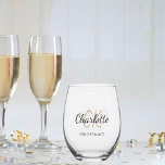 Bridesmaid name script minimalist stemless wine glass<br><div class="desc">Transparent background. Personalise and add your bridesmaid's name and monogram initials.</div>