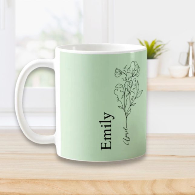 Bridesmaid Name Sweet Pea April Birth Flower Coffee Mug (Bridesmaid Name Sweet Pea April Birth Flower Coffee Mug)
