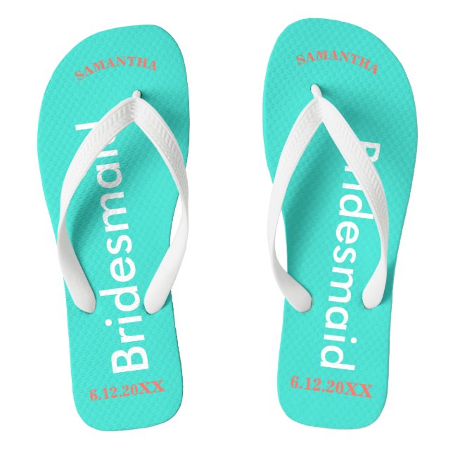 Bridesmaid NAME Turquoise Blue Thongs (Footbed)