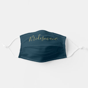 Bridesmaid Navy Blue Gold Hand Lettered Script Cloth Face Mask