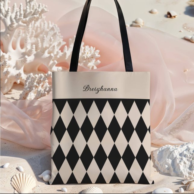 Bridesmaid Old Money Black + Beige Diamond Chequer Tote Bag (Creator Uploaded)