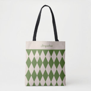 Bridesmaid Old Money Green + Beige Diamond Chequer Tote Bag