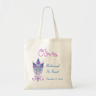 BRIDESMAID or ANY Wedding Role PEACOCK FEATHERS Tote Bag
