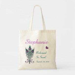 BRIDESMAID or ANY Wedding Role PEACOCK FEATHERS V3 Tote Bag