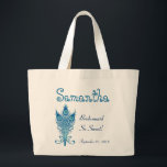 BRIDESMAID or ANY Wedding Role PEACOCK FEATHERS V7 Large Tote Bag<br><div class="desc">This custom bride tote bag with its peacock feathers and a place to put a name,  wedding role,  and wedding date makes a sweet wedding gift for the woman members of your wedding party.  Personalise with her name and date!</div>