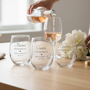 Bridesmaid Personalised Name Wedding Party Stemless Wine Glass