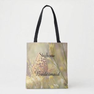 Bridesmaid Personalised Tote, Yellow Butterfly Tote Bag