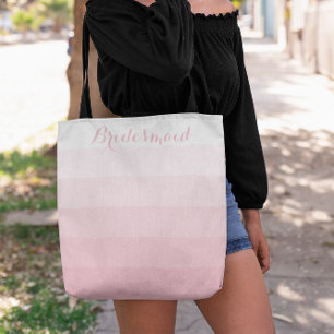 Bridesmaid Personalised White Ombre Stripe Pink Tote Bag
