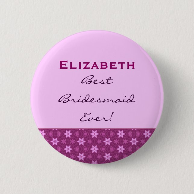 Bridesmaid Petite Pink Stars Custom Name 6 Cm Round Badge (Front)