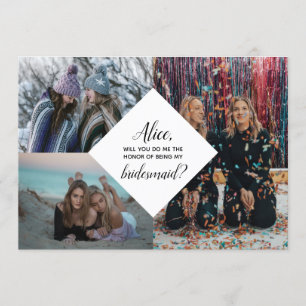 Bridesmaid Photo Proposal Diamond Collage Modern Invitation