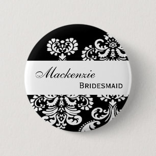 BRIDESMAID Pin Button Black and White Damask V211